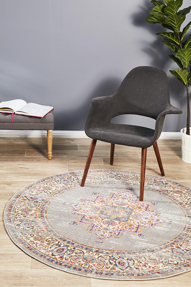 Babylon 211 Grey Round Rug