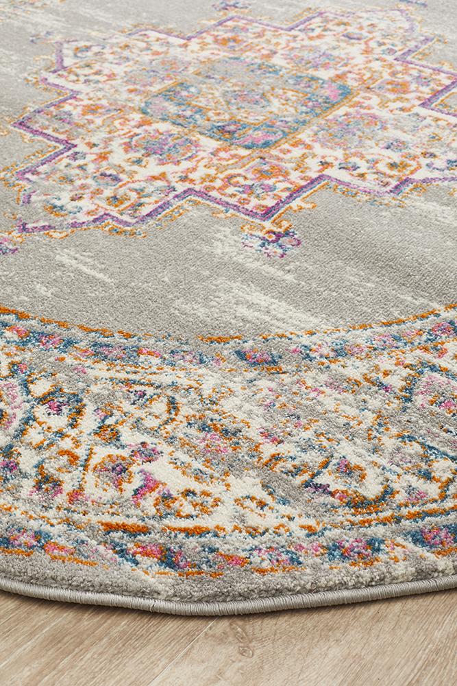 Babylon 211 Grey Round Rug