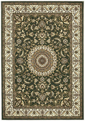 Sydney Collection Medallion Rug Green With Ivory Border