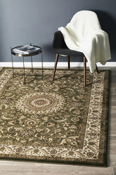 Sydney Collection Medallion Rug Green With Ivory Border