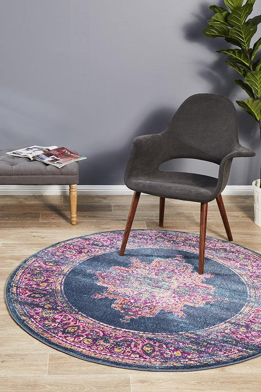 Babylon 211 Navy  Round Rug